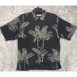 Tommy‎ Bahama Hawaiian Shirt Men's Silk Large Black Bamboo Short Sleeve